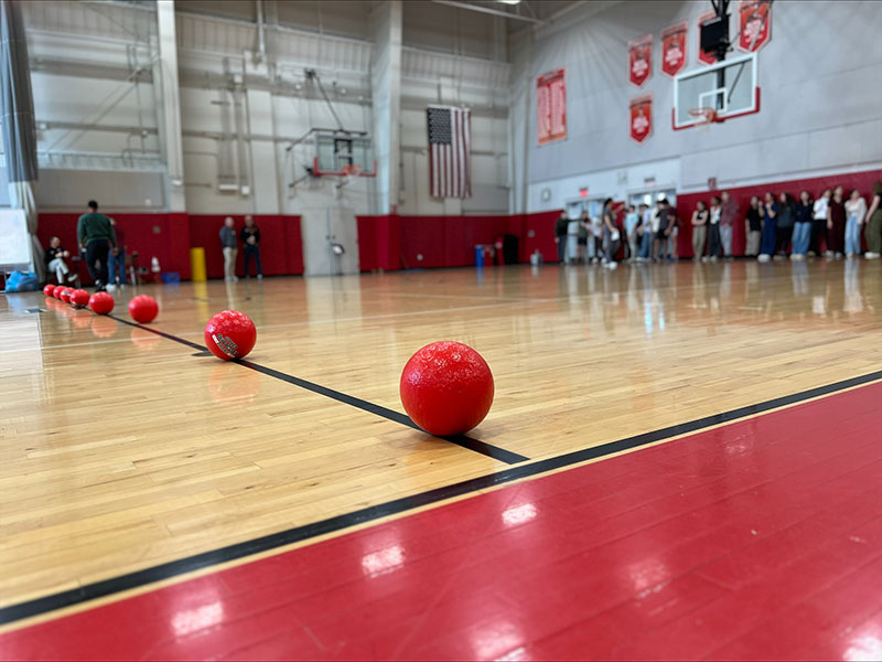 gym floor with balls